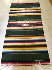 Vintage 1940's Mexican Saltillo Serape Blanket 74X37 Wool warp Cotton Weft GREEN picture