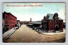 Chatham Ontario Canada, Market Square & Police Station, Antique Vintage Postcard picture
