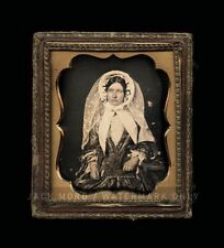 1850s 1/6 Daguerreotype Photo Pretty Woman Bonnet White Lace Wedding? Veil picture