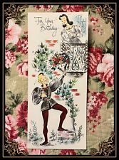 Vintage Greeting Card Nostalgia Romeo Juliet Balcony Bouquet Birthday Env NOS picture