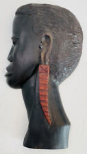 Vtg African Warrior Face Tribal Hand Carved Wooden Kenya Art Wall Hanging picture