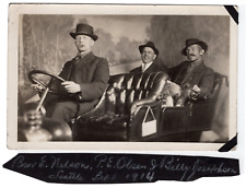RARE 1915 SEATTLE RPPC 3 MEN ID's CAR REAL PHOTO POSTCARD FUN SOUVENIR STAMP picture