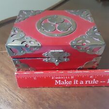 Vintage asain wood and brass red trinket box. Felt lined picture