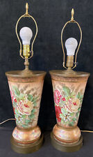 Antique Vintage 1920s Hand Painted Porcelain Vases Table Lamps Pair picture