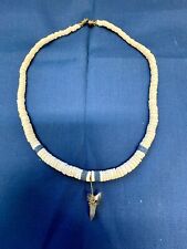 Hawaiian Vintage 18” Puka Shell Necklace With Blue Highlights & Shark Tooth picture