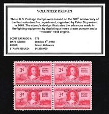 1948 - VOLUNTEER FIREMEN  - Mint, Never Hinged, Block of Four Vintage Postage St picture