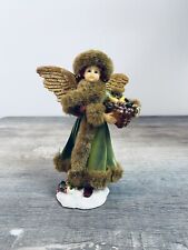 Vintage Resin Angel in Faux Fur with Fruit Basket Figure Figurine  picture