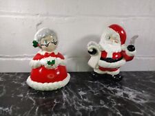 VTG Ceramic Christmas MCM  WINKING SANTA MRS CLAUS Pearl Finish Naughty Nice picture