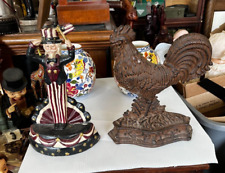 Lot of Two Cast Iron Doorstops _ Uncle Sam and a Rooster picture