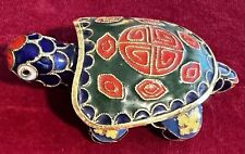 Cloisonné Turtle Trinket Box Oriental Treasures Tortoise Green & Blue picture