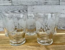 Vintage Set of 5 Libbey Rose Bouquet Glasses Frosted Etched Roses Juice Glasses picture