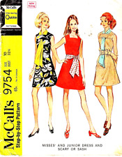 McCall’s 9754 ©1969 Misses Dress and Scarf or Sash, Size 10, FF picture