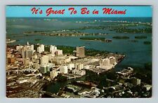 Miami FL-Florida Aerial View Of Skyline, Downtown Vintage Souvenir Postcard picture