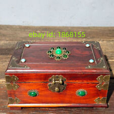 8.3″ Noble rosewood handmade inlay jade Jewelry box Storage With makeup mirror picture