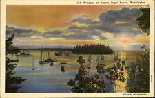 Moorage at Sunset Puget Sound Washington WA sailboats yachts 1940s picture