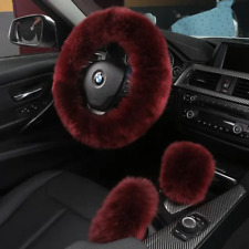 3Pcs Set Winter Fashion Wool Fur Soft Furry Steering Wheel Covers Pink Fluffy Ha picture
