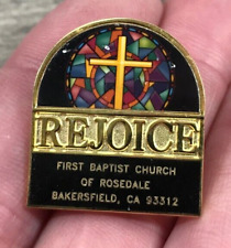 First Baptist Church Of Rosedale Bakerfields CA Rejoice Lapel Hat Jacket Pin picture