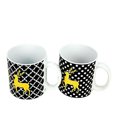 TMD Holdings Winter Reindeer Coffee Tea Cup Mug Ceramic 16 oz White Black Gold picture