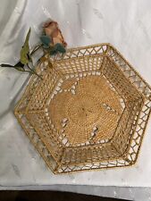 Vintage Tightly Woven Bamboo W Geometric Design Basket For Trinkets And Such picture