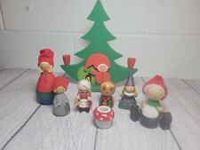 Vintage Lot of 8 Wooden People, Mushrooms, and Tree Figurines Made in Sweden picture