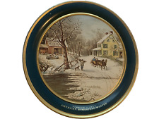 Vintage Currier and Ives American Homestead in Winter Cookie Tin  10”x 4” picture