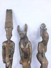RARE ANTIQUE ANCIENT EGYPTIAN 3 Statue Copper God Anubis Amun God Osiris 1395 Bc picture