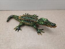 Enameled Alligator Crocodile Trinket Box Rhinestone Hinged Bejeweled Green  picture