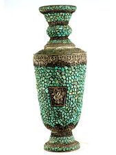 Turquoise Coral Mosaic Tibetan Metal Work Flower Vase Buddha Nepal Stone Décor picture