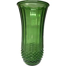 Vintage HOOSIER Glass Emerald Green Glass Hourglass Vase 9.5” Diamond Cut 4089-A picture