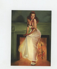 Reproduction  Postcard  PINUP   LADY FRONT OF FIREPLACE   UNPOSTED CHROME 4X6 picture