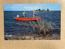 Postcard Pell Lake WI Wisconsin Scenic Greetings Fishing Boat Vintage PC picture