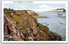 c1920s~Palisades~Hudson River~Steamer Boat~New York New Jersey~VTG Postcard picture