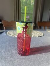 Starbucks Floral Strawberry Flower Red Glass Cold Cup Tumbler & Straw 18 oz picture