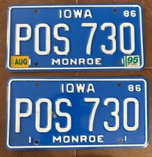 Iowa 1995 MONROE COUNTY License Plate PAIR # POS 730 picture