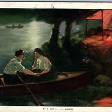 c1910s Art Alfred James Dewey Witching Hour Romance Row Boat Fire Cook PC A243 picture