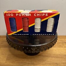 Vintage Embossed Poker Chips 100 - Original Box - Noiseless - Unbreakable picture
