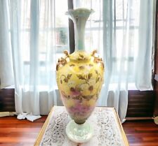 Antique Prov Saxe ES Germany Hand Painted Floral Luster Large Vase 16” Marked picture