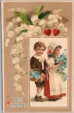 1910s VALENTINE'S DAY Embossed Postcard Boy & Girl / Flowers 