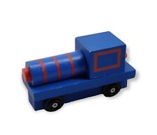 Small Red & Blue Wood Toy Train Steam Engine with Rolling Wheels Vintage picture