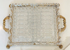 Vintage Hollywood Regency Two Part Lead Crystal Tray with Gold Footed Stand picture