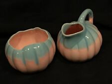 Vintage Miniature Pink & Blue Ball Pitcher And Matching Miniature Bowl ~2 Inches picture