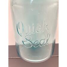 Vintage Quick Seal Blue Glass Quart Mason Jar w/Lid Wire Bail Some Rust  picture