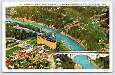 Postcard 1932 Rocky River Ohio Airplane View Westlake Hotel Stadium Bridge A17 picture