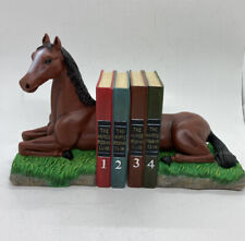 Rare Resting Horse Laying Down Wood Bookends Riding Club Book Volume Decor 7 picture