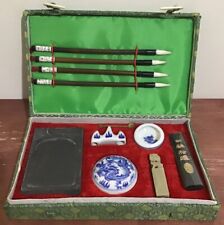 Vintage Oriental Artistic Calligraphy Set - 3 Brush Pens, Seal, Ink, More picture