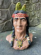 Vintage Native American Indian Hand Painted Chalkware/Plaster Bust COLORFUL 20” picture