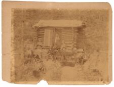 19thc Log Cabin Camp Men w/ Rifles African American Woman & Child Photo picture