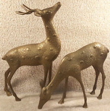 Vintage Brass Spotted Deer Buck (12.75 Inches Tall) & Doe (10.75 Inches Long) picture