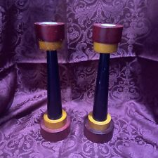 vintage tricolor red,yellow,blue wood candle holders  picture
