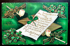 Vintage Victorian Postcard 1910 St. Patrick's Day Greetings - Green with Note picture